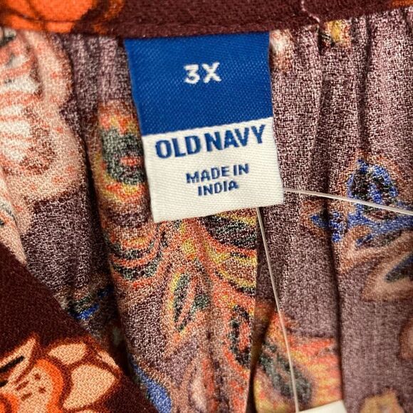 Old Navy 3X Orange Long-Sleeve Split-Neck Top Redwine Vinegar Boho Floral - Picture 11 of 11